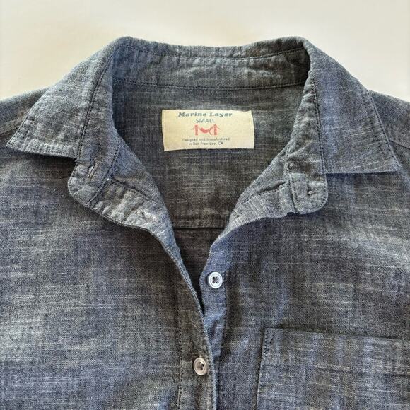 Marine Layer Blue Denim Chambray Mini Button Up Long Sleeve Shirt Dress Small - Picture 2 of 10